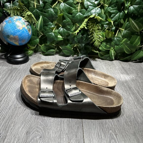 Birkenstock Arizona Soft Bed Leather Metallic Green Women Sandals Size 40 US 9 - Picture 4 of 6